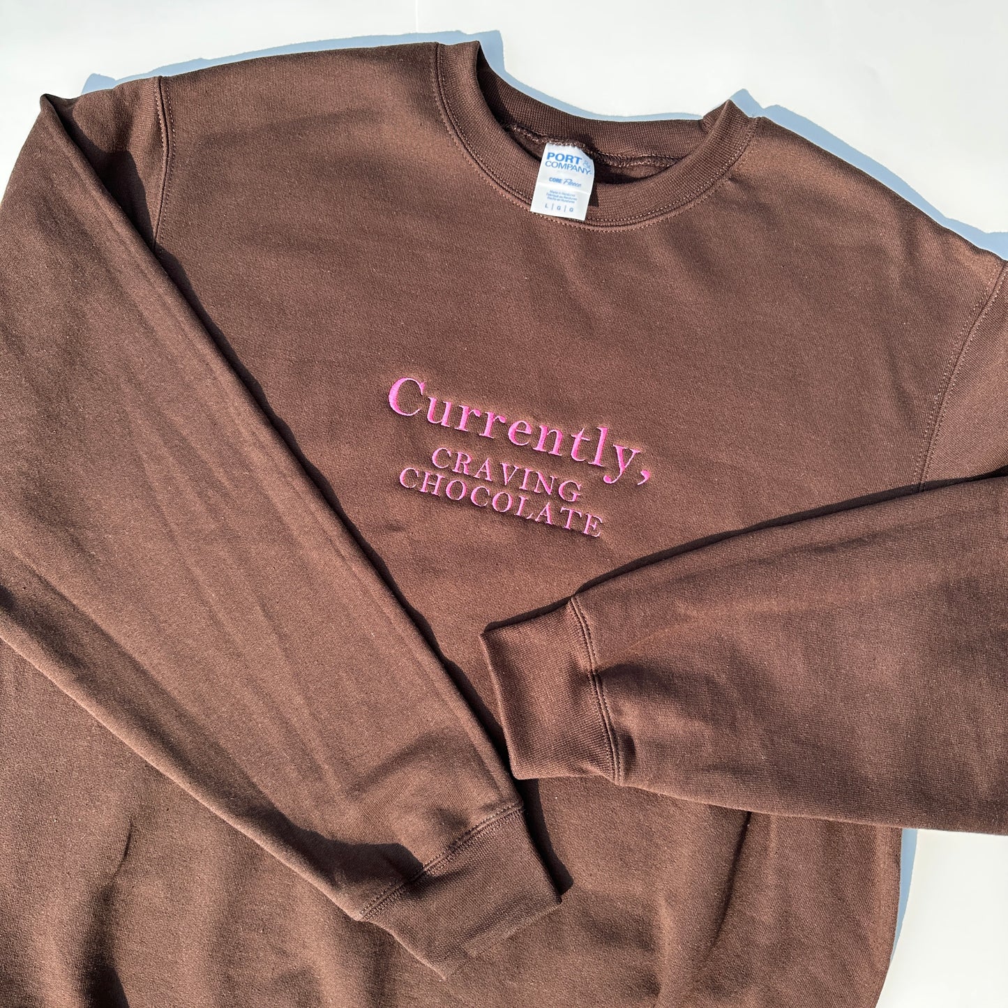 Currently, Craving Chocolate Embroidered Sweatshirt