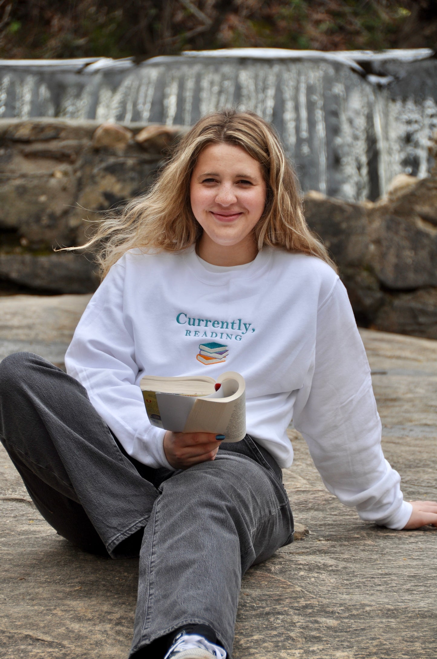 Currently, Reading Embroidered Sweatshirt