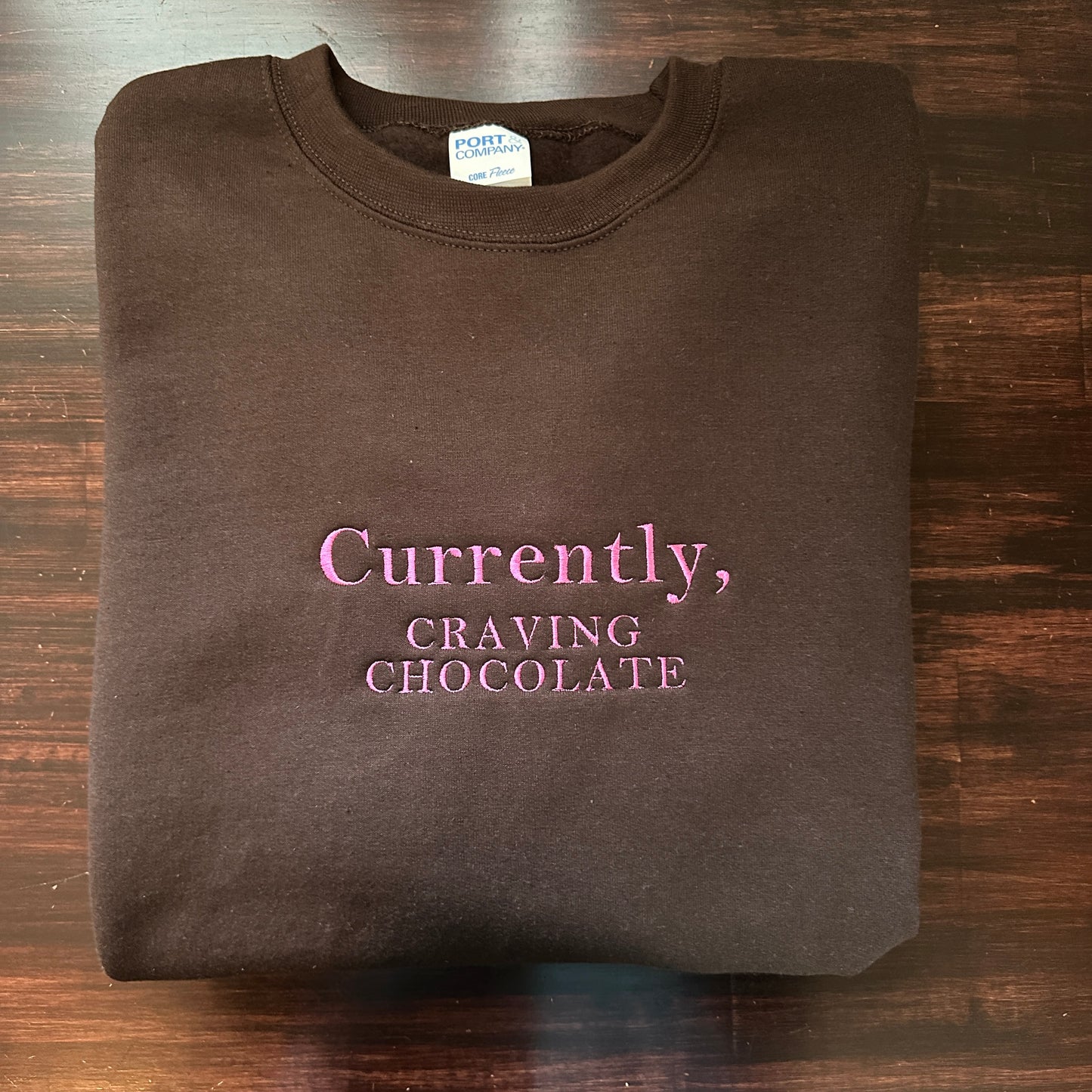 Currently, Craving Chocolate Embroidered Sweatshirt